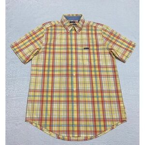 Chaps Easy Care Short Sleeve Button Down Mens Shirt Size M Yellow Plaid‎ Casual